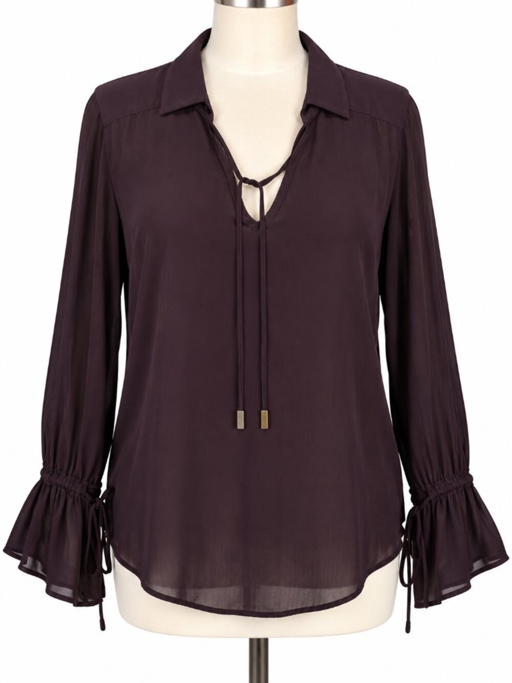 PAIGE Calissa Black Cherry Tie Neck Bell Sleeve Blouse M MSRP $229